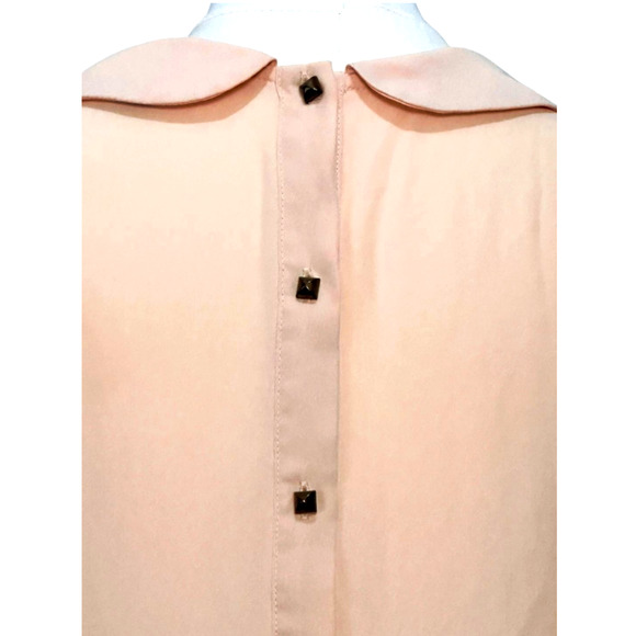 Forever 21 Peach Pleated Front Button Back Peter Pan Collar Blouse Medium - Picture 5 of 7